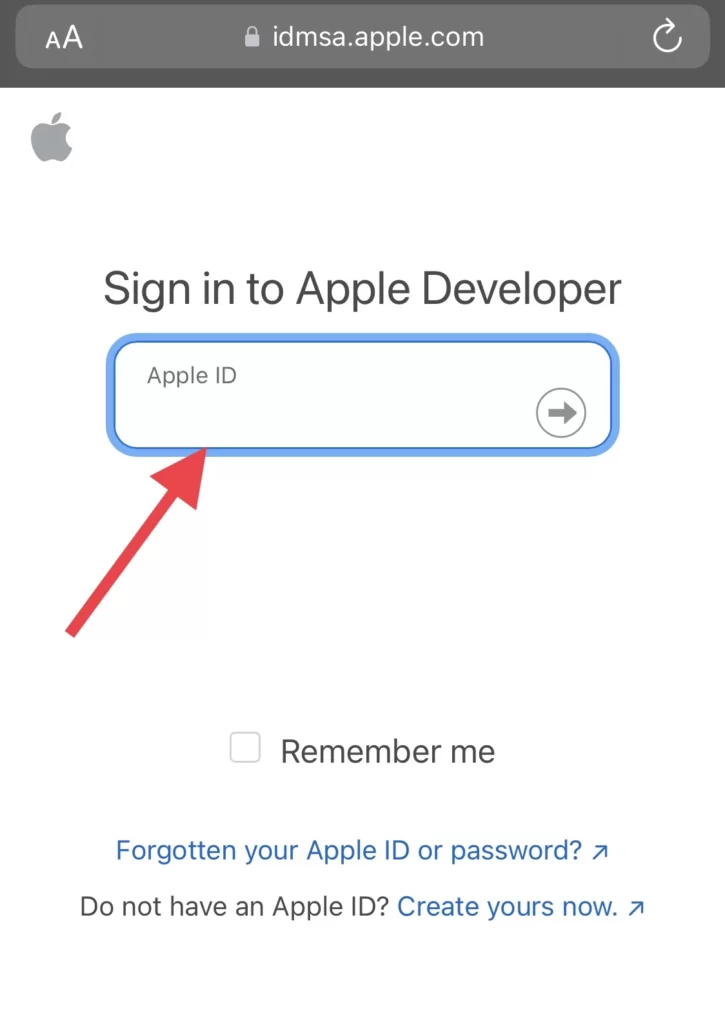 Now enter your Apple ID to sign in to Apple Developer.