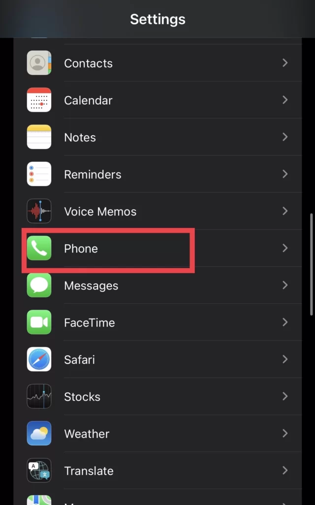 Tap on Phone from Settings menu.