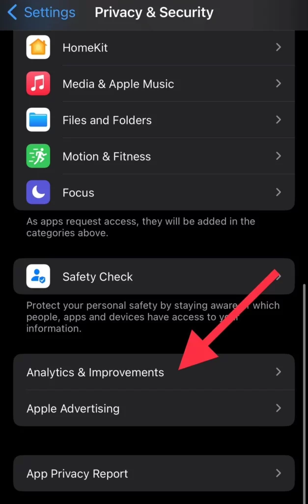 Then tap on Analytics and Improvements.