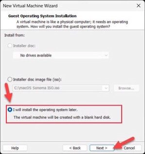 Check the "I will install the operating system later" option.