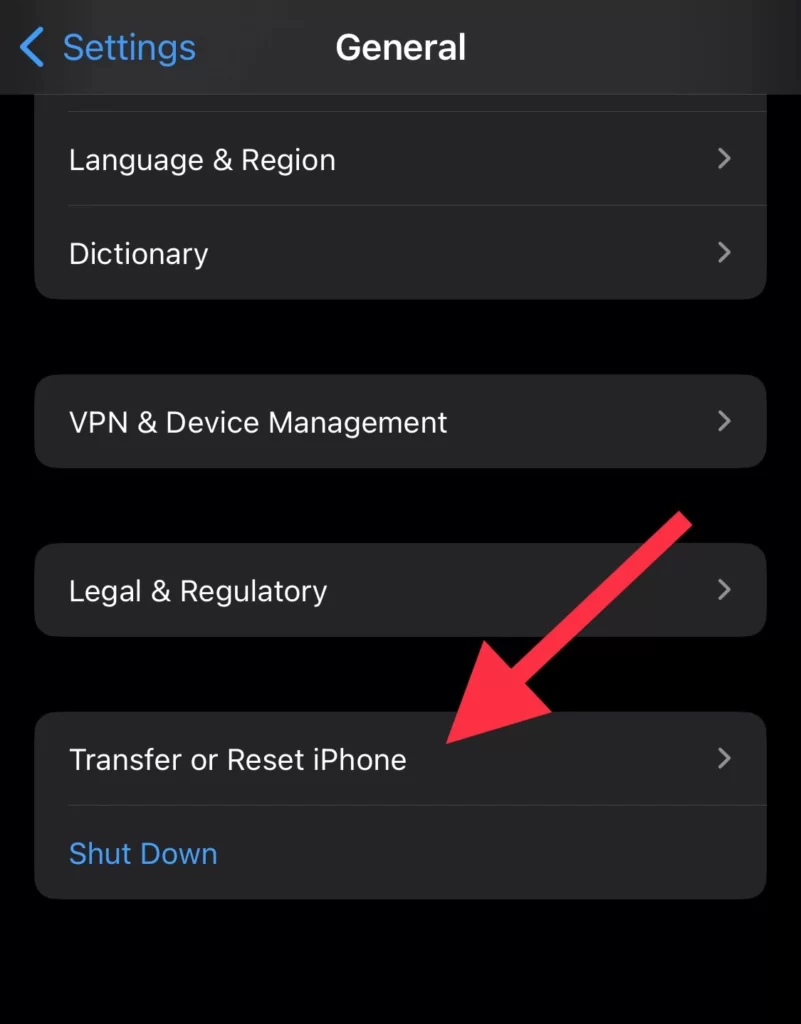 Select Transfer or Reset iPhone from General menu.