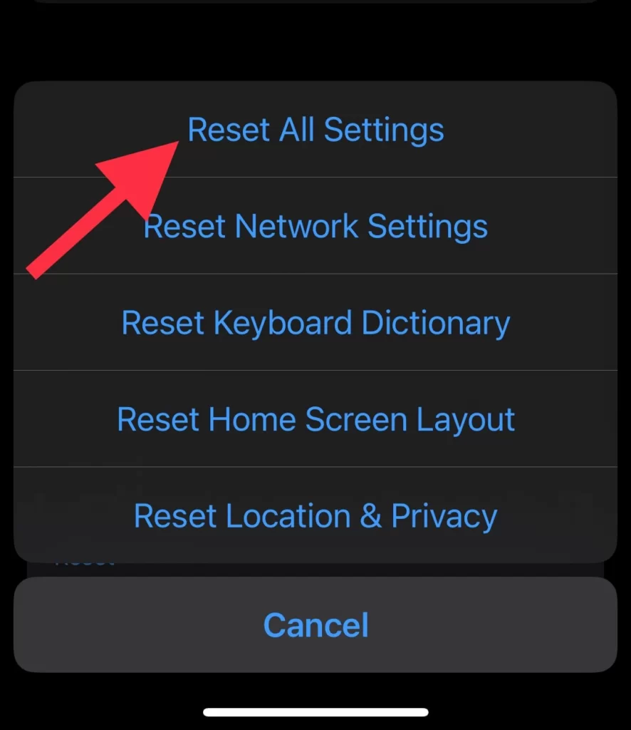 Now select Reset All Settings.