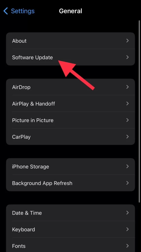 Tap on Software Update from General menu.