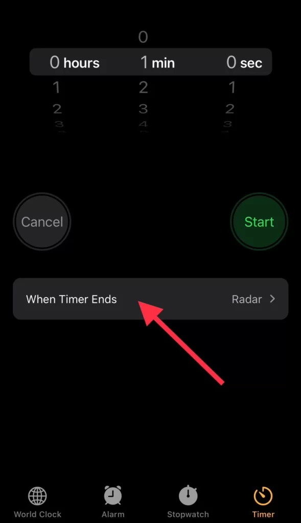 Then tap on the When Timer Ends option.