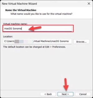 Name your VM such as macOS Sonoma or macOS 14