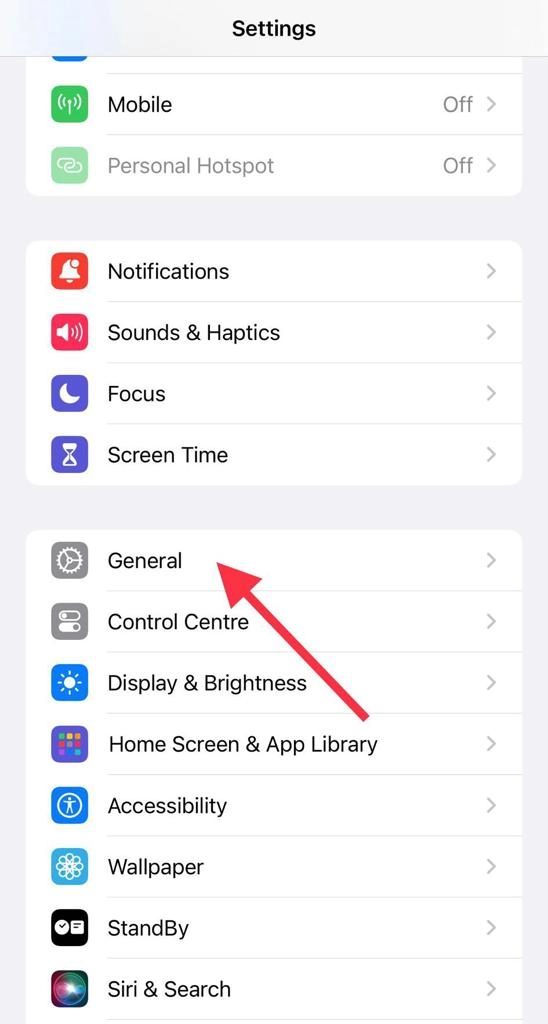 Tap on General in the settings menu.