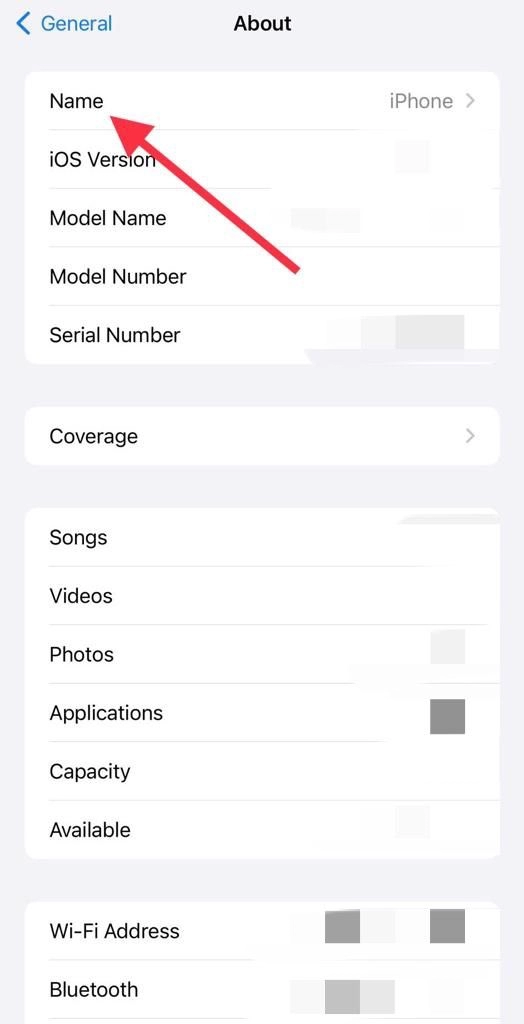Now tap on Name to change the device name.