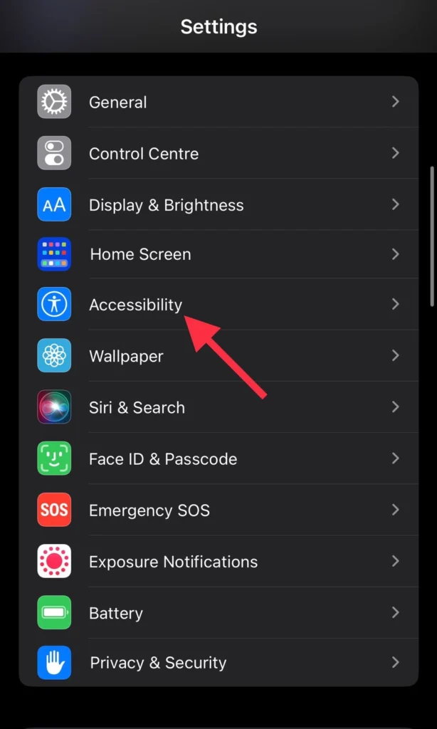 Tap on Accessibility from the settings menu.