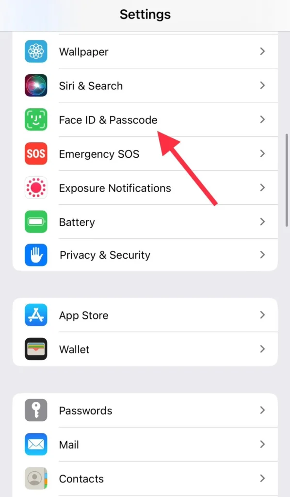 Then select Face ID & Passcode